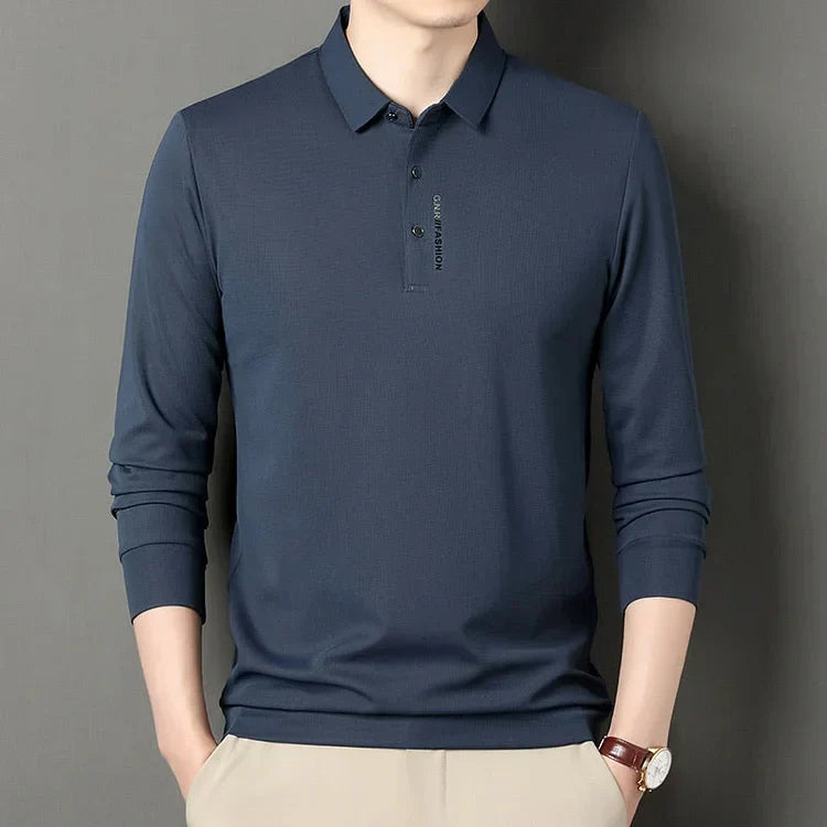 Polirexio™ Men's Solid Long Sleeve T-Shirt with Lapel (Pack of 4)