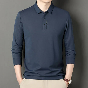 Polirexio™ Men's Solid Long Sleeve T-Shirt with Lapel (Pack of 4)